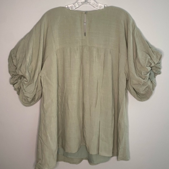 Heyson Women's NWT Sage Green Short Sleeve Blouse Pleated Shirt Puff Sleeve Top - Picture 4 of 16